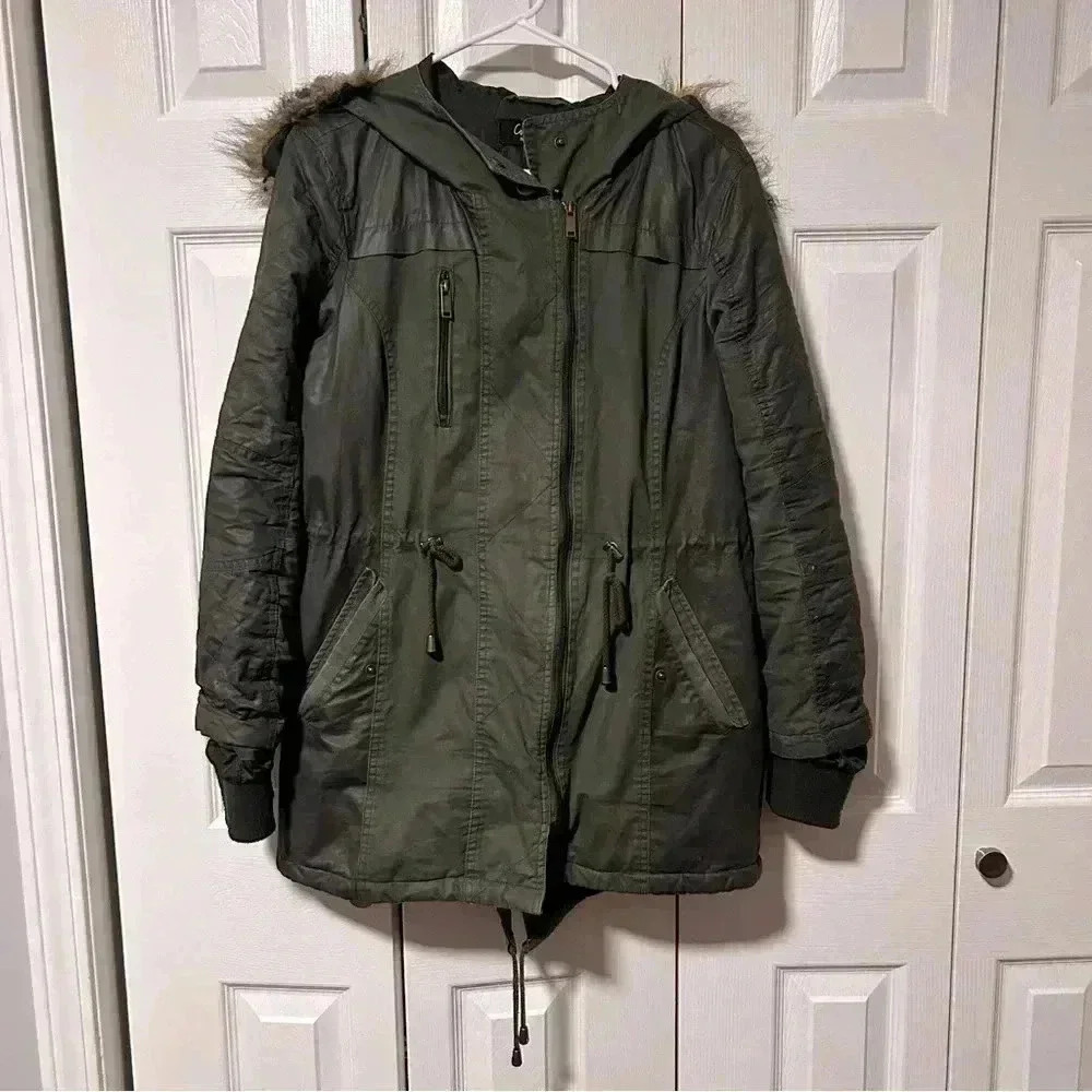 CoffeeShop New York Olive Green Hooded Parka Jacket, Size L